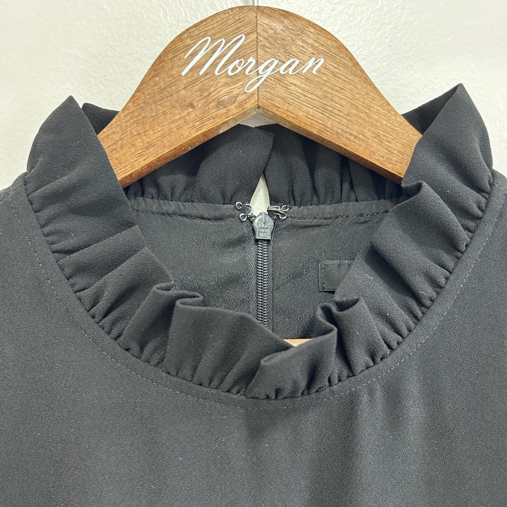 J. Crew NWT Ruffle Neck Shift Dress 365 Crepe Black Women's Bell Sleeve Size 10 - Picture 3 of 8